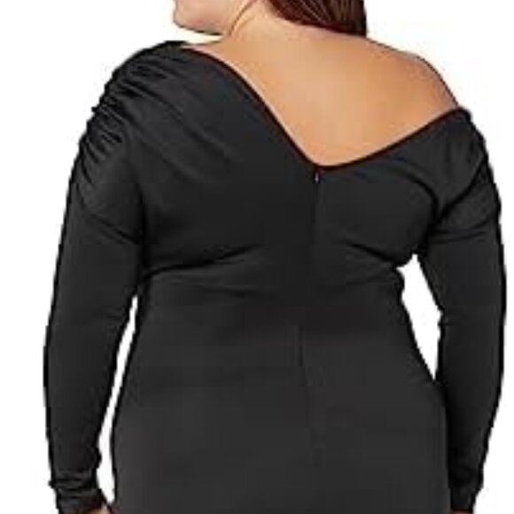 Women's Sexy Black Elegant Long Sleeve Off Shoulder Bodycon Formal Dress Sz L - Picture 8 of 8